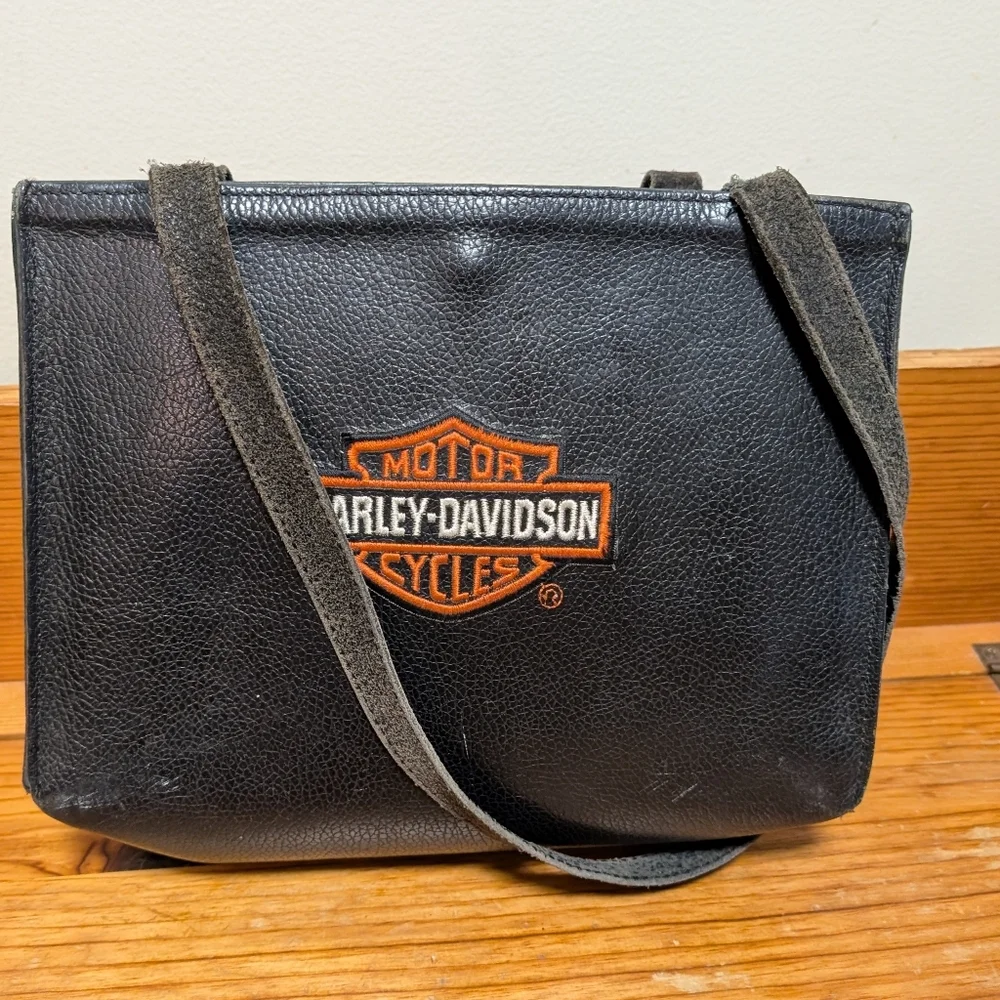 Harley-Davidson Black Leather Tote Bag Embroidered patch Logo